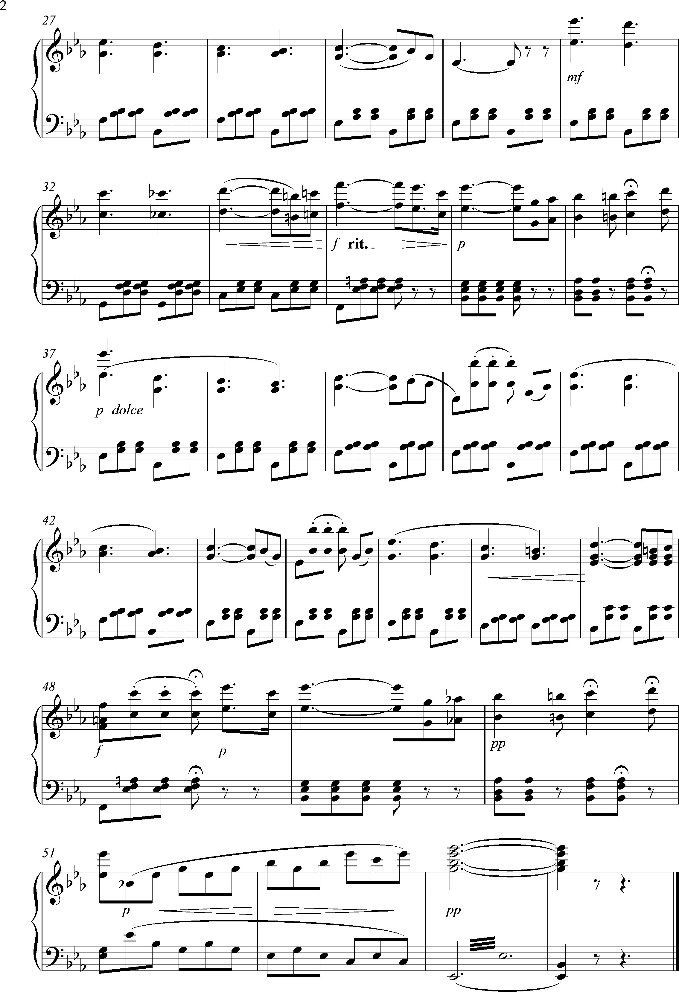 Klaviernoten, Eb-Dur, Sei nicht bös-002